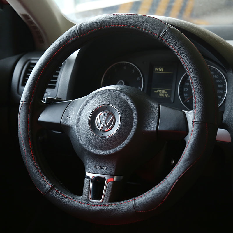 New Four Seasons car leather steering wheel cover, genuine leather hand-sewn handle cover, car interior accessories handle cover manufacturer wholesale details Picture