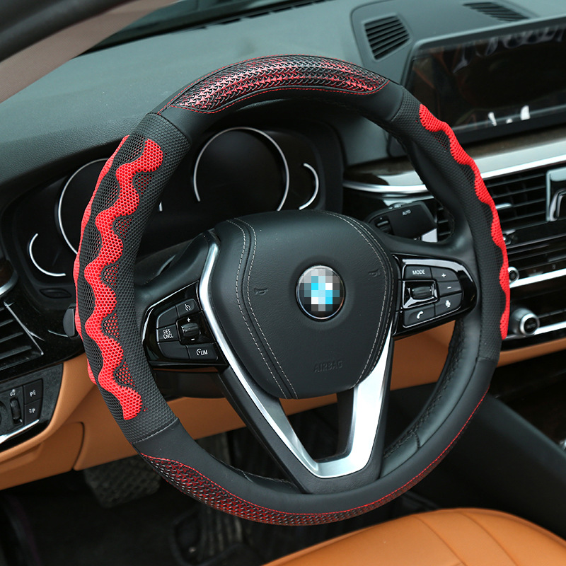 跨境热卖汽车真皮手缝方向盘套防滑车载内饰用品牛皮把套一件代发