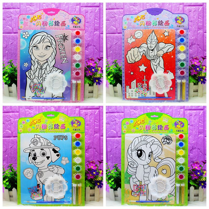 彩色染料套装涂鸦画儿童diy钻石闪粉绘画套装画绘画本幼儿园白底实物图