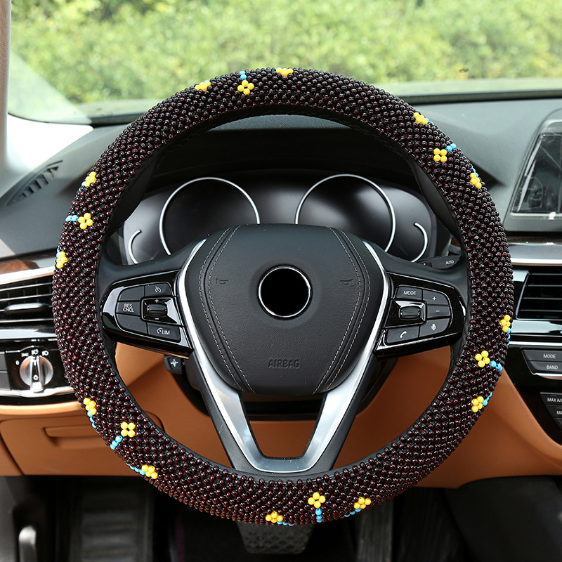 亚马逊热卖夏季木珠子方向盘套 汽车防滑透气珠子手把套外贸批发