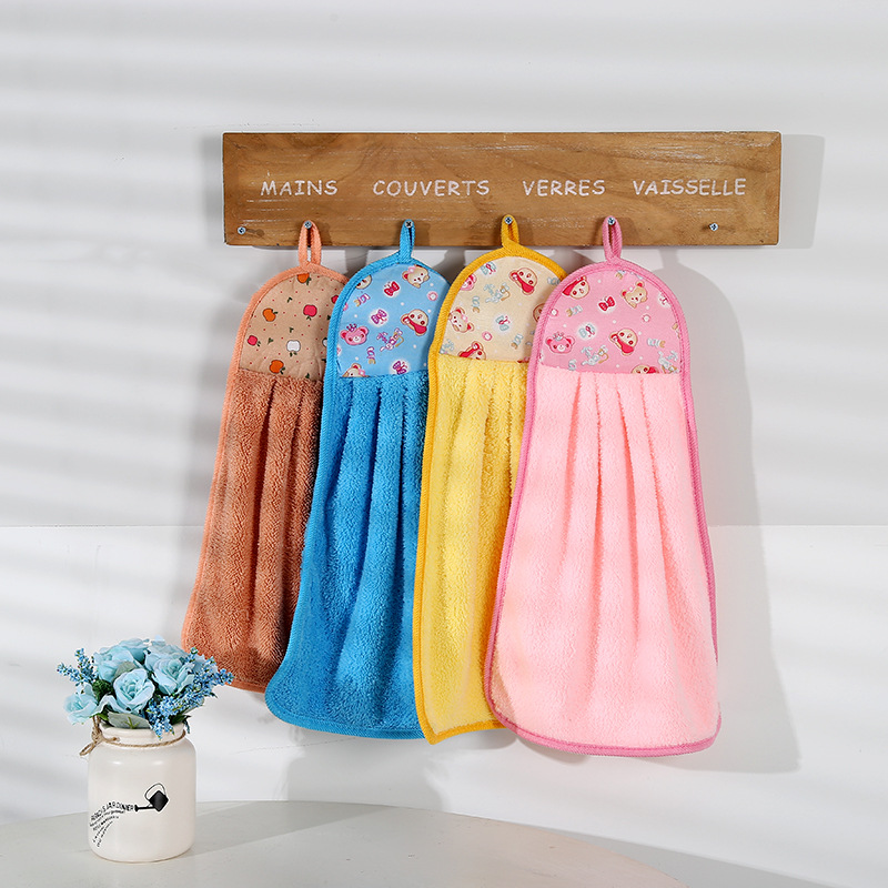 擦手巾 挂式可爱强力吸水加厚厨房卫生间洗碗毛巾抹布擦手巾批发