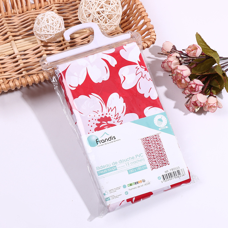 热销新款PEVA小PVC包装浴帘 防水防污创意花朵高品质不褪色浴帘白底实物图