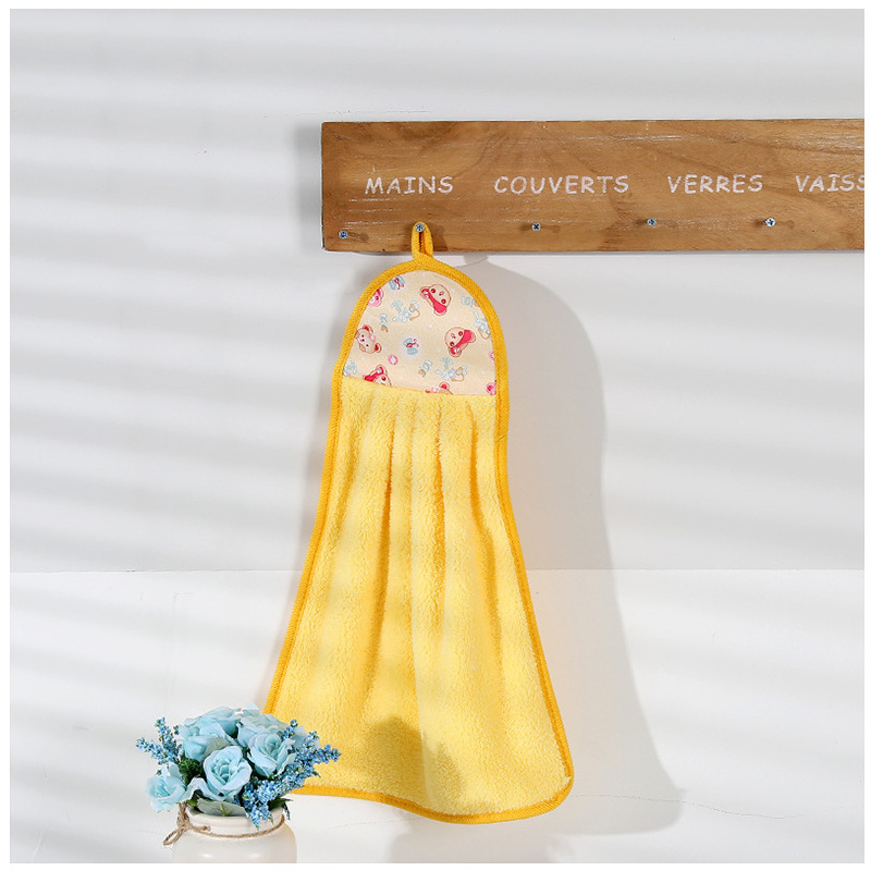 插手巾/卡通擦手巾/卡通动物小熊擦手巾/擦手巾/洗脸巾挂钩白底实物图