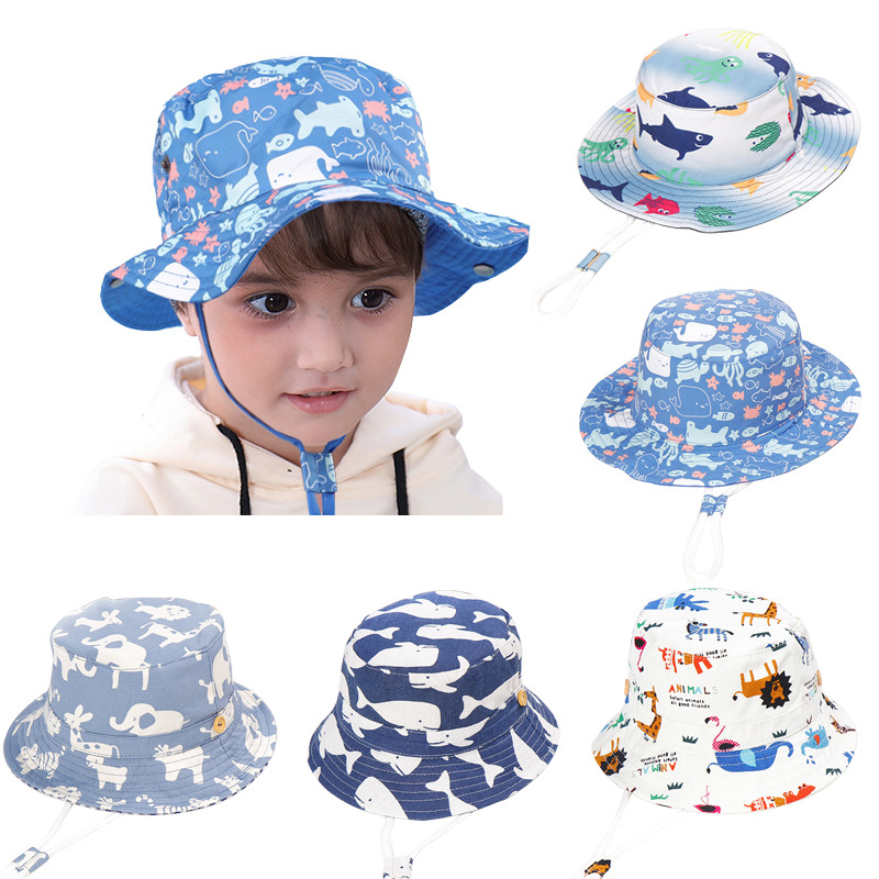 Cross-border specially for printing small animal children's hats UV proof baby fisherman hats hipster 1-3 year old pot hats large eaves thumbnail