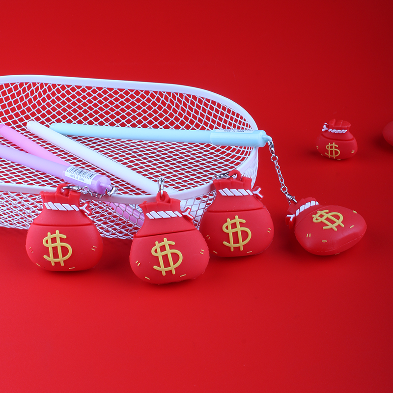 辉煌笔业办公文化韩国可爱中性笔创意中国红钱袋吊坠签字笔 网红办公用品水笔