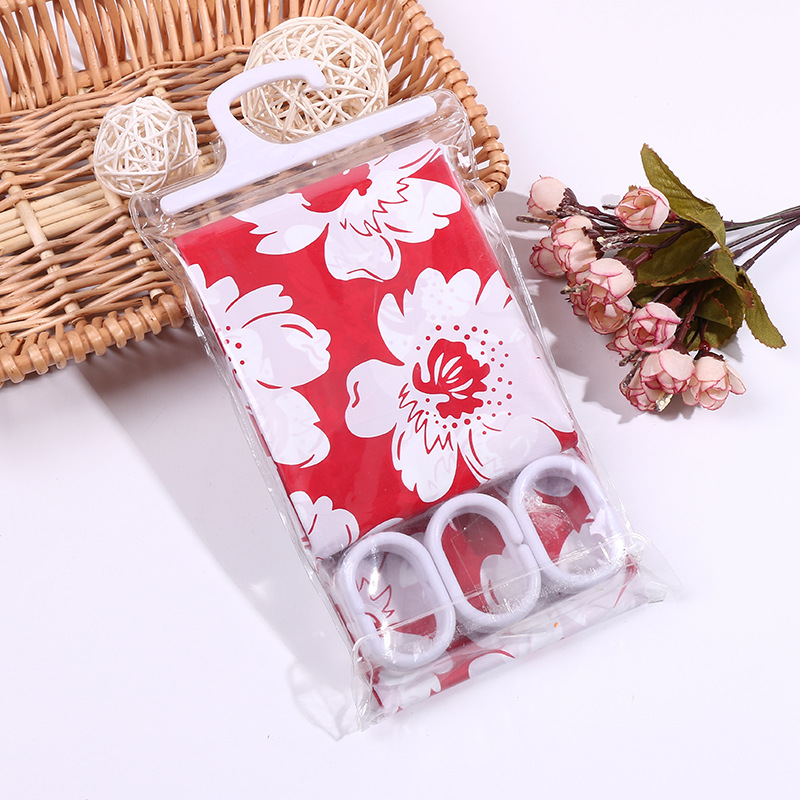 热销新款PEVA小PVC包装浴帘 防水防污创意花朵高品质不褪色浴帘产品图