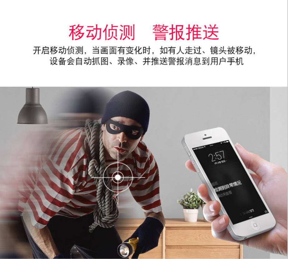 وتُربط كاميرات التصوير بمصابيح العرض الشامل الأبعاد البالغ 360 درجة لاسلكيا بهاتف كاويفي المحمول عن بعد لمراقبة الرؤية الليلية داخل المنازل Application Scenario