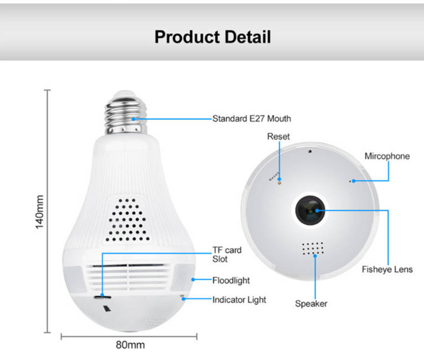 v380灯泡无线摄像头360°度全景监控手机远程wifi高清监控摄像机产品图