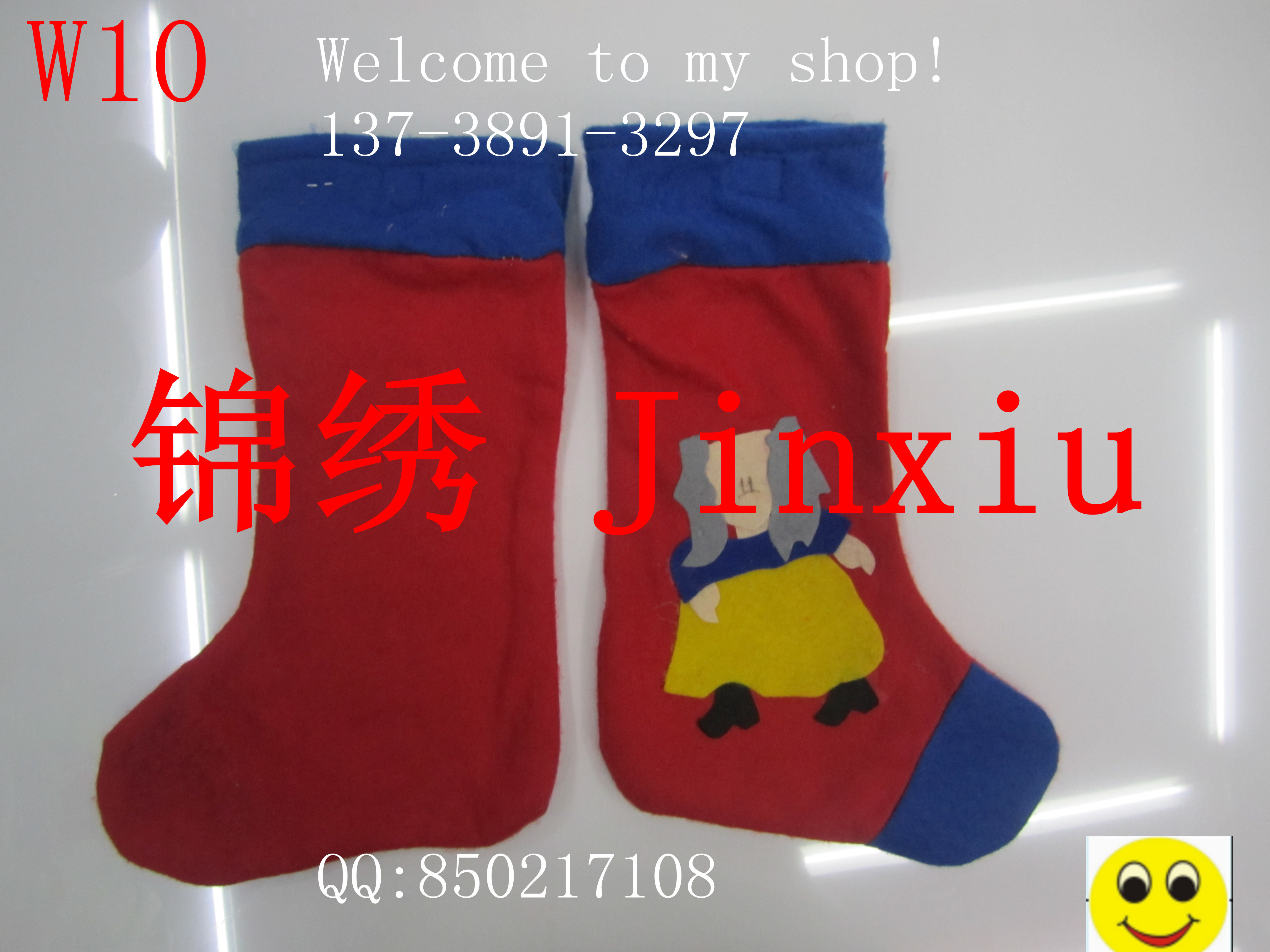 10贴布袜 亮片绣花袜 圣诞袜 无纺布 糖果袜节日礼品袜 毛毡布产品图