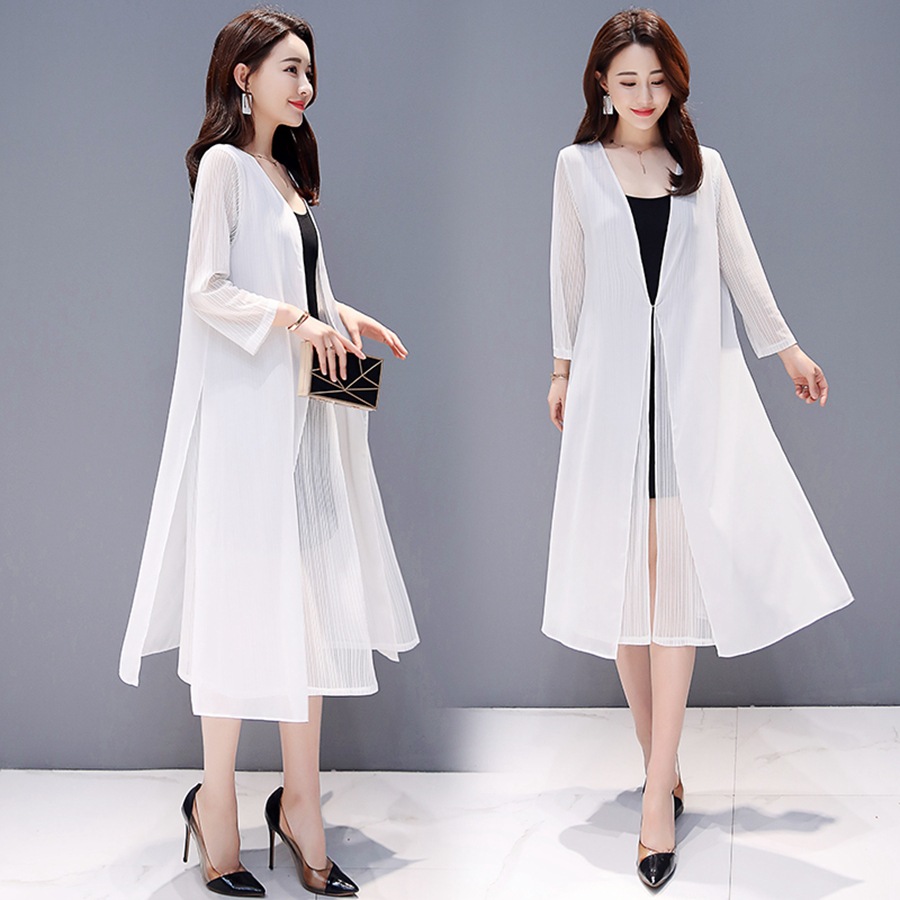 2019 new style sun-protective shirt for women, mid-length loose cardigan, chiffon thin top, beach top with air-conditioned shirt for women