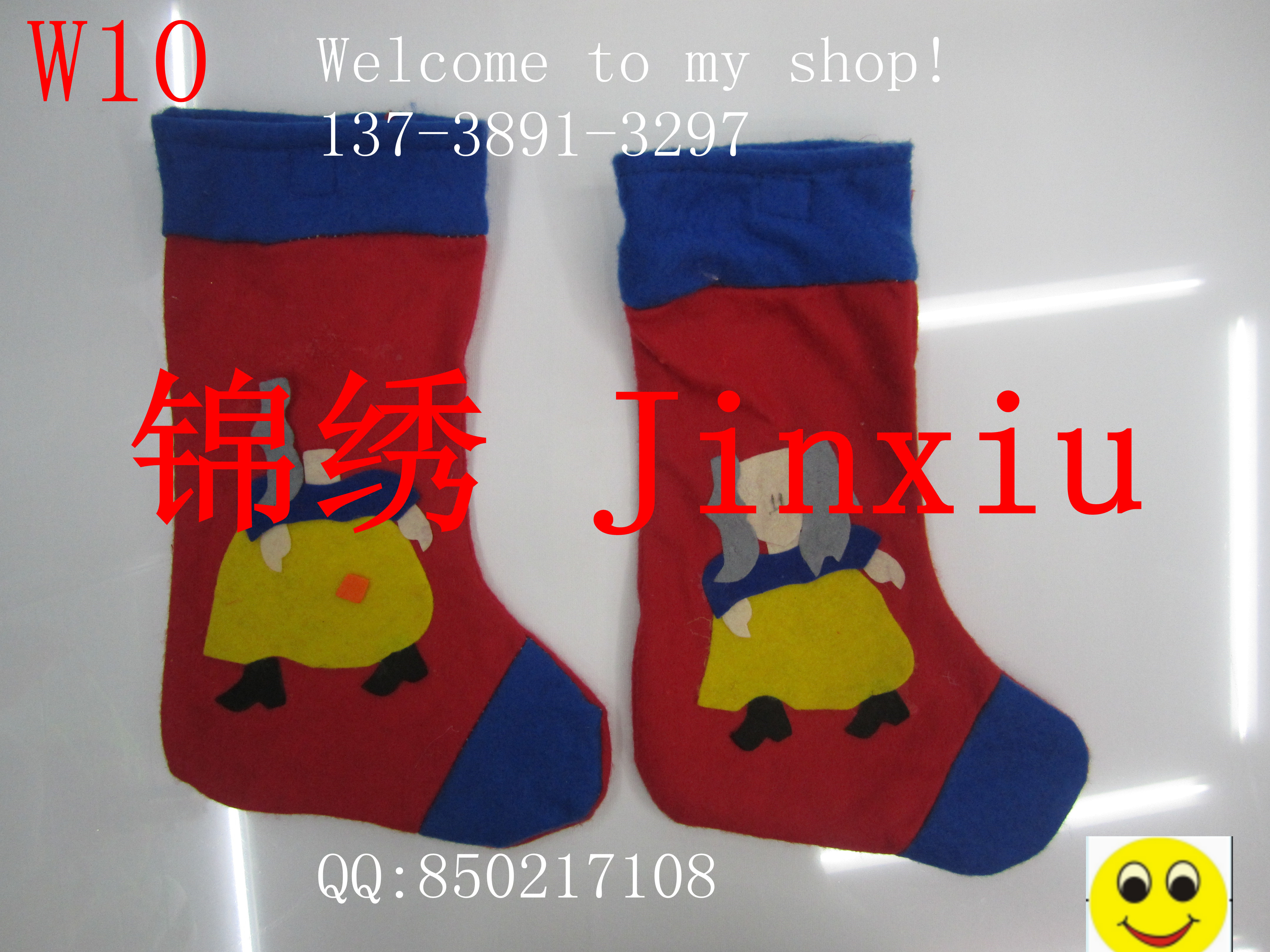 10贴布袜 亮片绣花袜 圣诞袜 无纺布 糖果袜节日礼品袜 毛毡布细节图