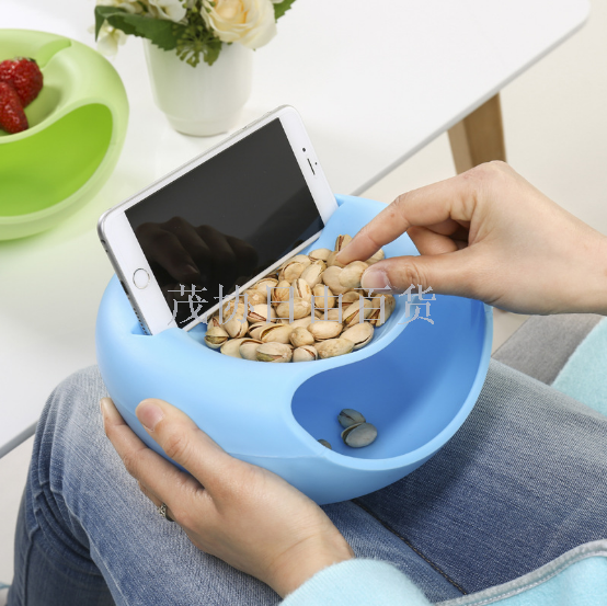 塑料双层可置手机懒人干果瓜子盘瓜子盒