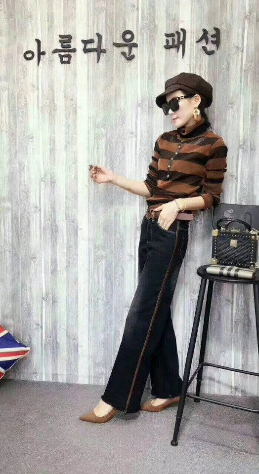 Mengjiayao Spring Edition thickened black slimming leg versatile denim flared pants Specification image