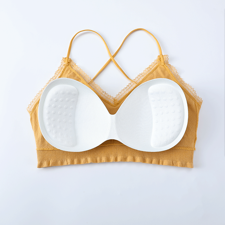 One - piece seamless single - cross non - ribbed sport back lace side wipe chest anti - glitter strap bottom chest wrap Specification drawing