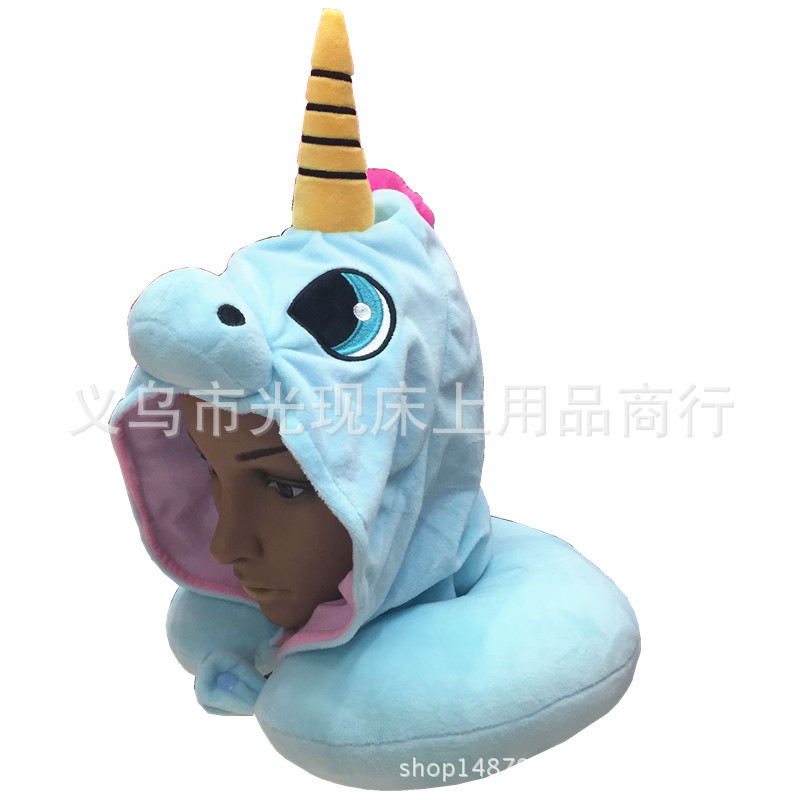 Car Cartoon Animal Unicorn U-Shaped Pillow Office Hooded Neck Pillow Plane Travel Cervical Pillow Custom Specification drawing