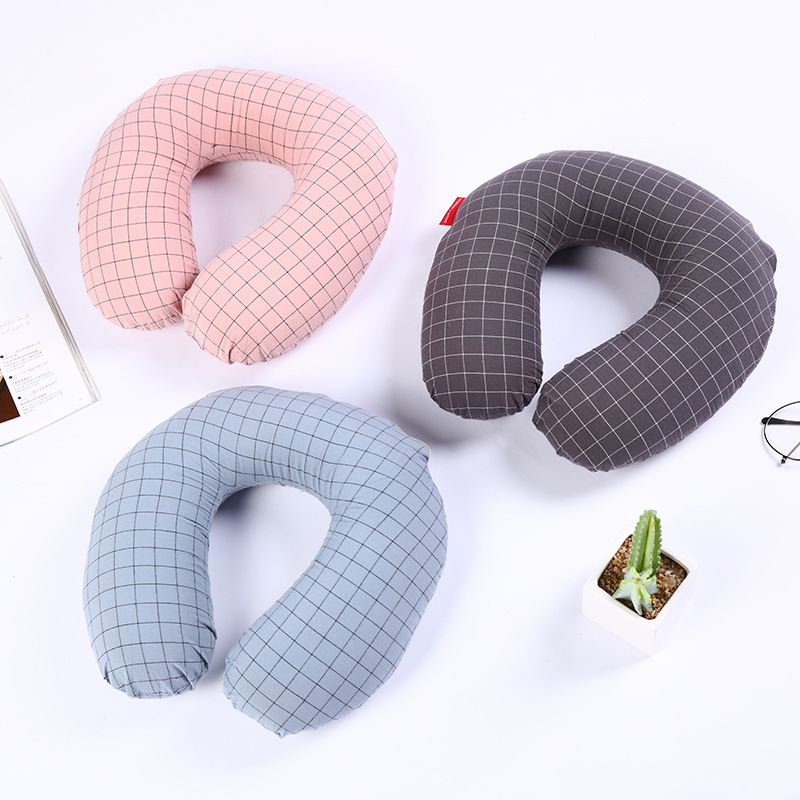 热销户外午睡枕头多功能助睡眠格子U型枕套装旅行护颈枕来图定制