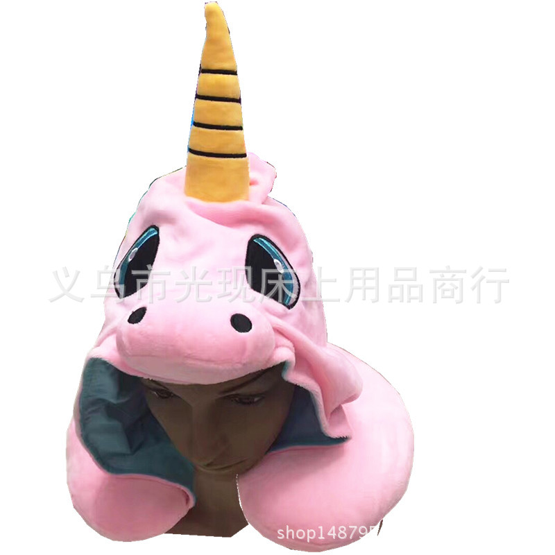 Car Cartoon Animal Unicorn U-Shaped Pillow Office Hooded Neck Pillow Plane Travel Cervical Pillow Custom details Picture