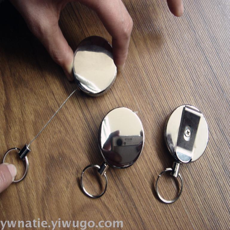 Factory Direct Sales Diameter 5 Cm Metal Cable Puller Metal Telescopic Key Chain Item Picture