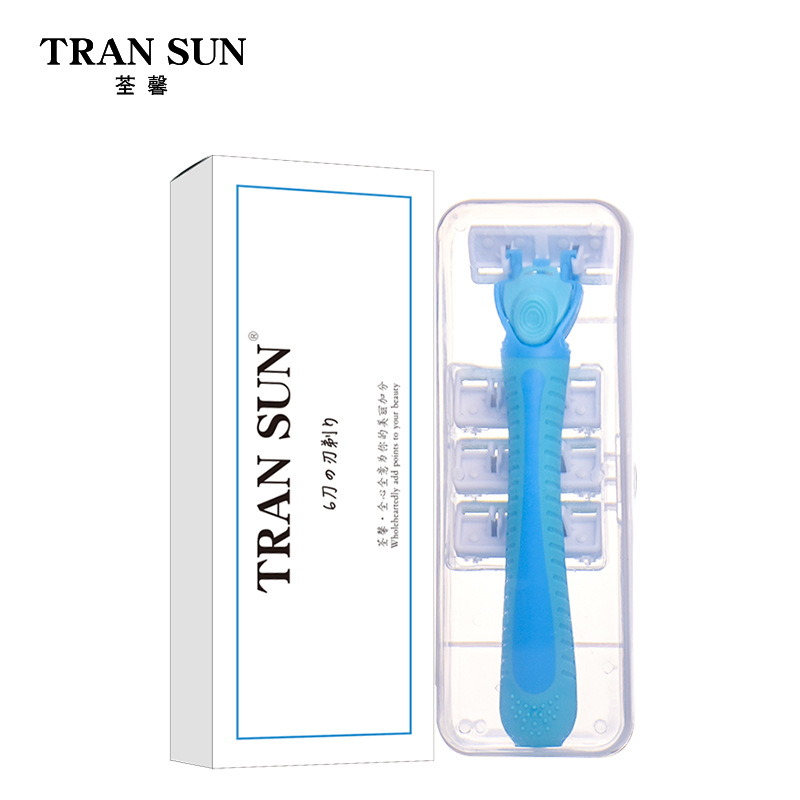 女士用六刃手动剃须刀刮毛刀腋毛腋下脱腿毛修剪脱毛仪器美妆工具白底实物图