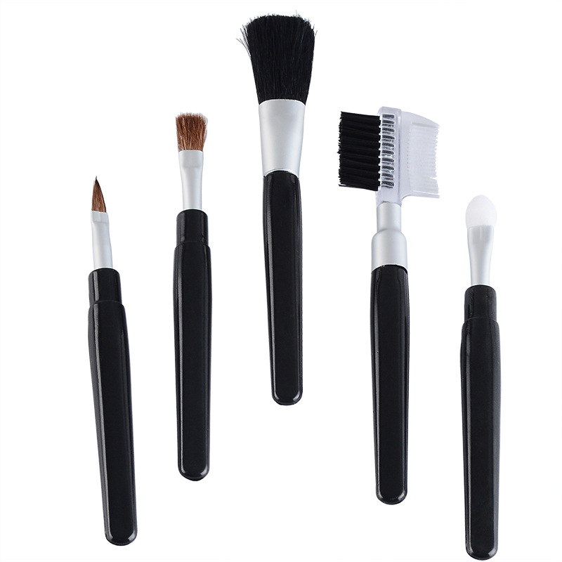 新品5支黑色化妆刷美妆工具眼影刷塑料柄化妆刷套装 化妆一件代发白底实物图