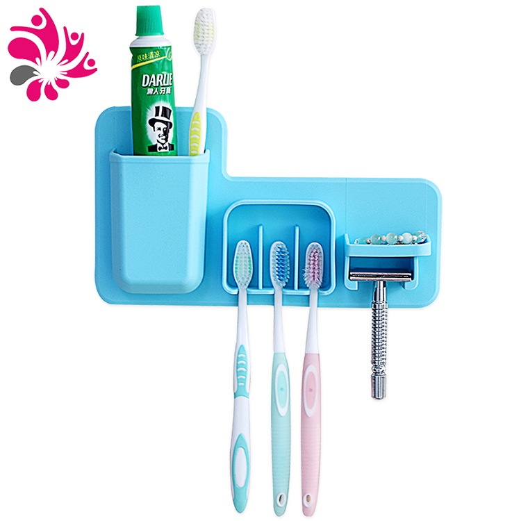厂家直销吸壁式牙刷架 创意多功能洗漱置物架 浴室防水收纳盒