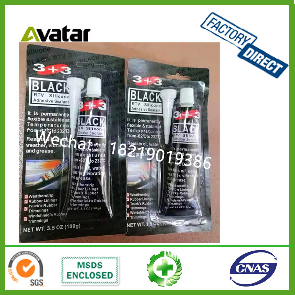 Source Direct sales 3+3 Black RTV Silicone sealant 3+3 black sealant engine transmission sealant