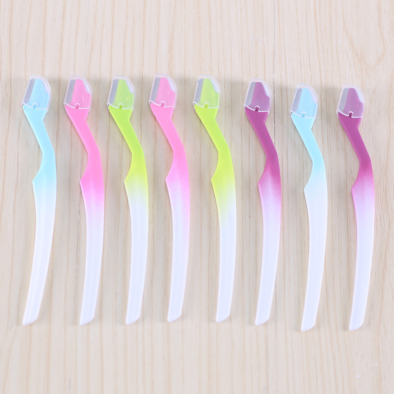 厂家直销 渐变色橡塑修眉刀直柄立体修眉刀刀片锋利多色 新品批发