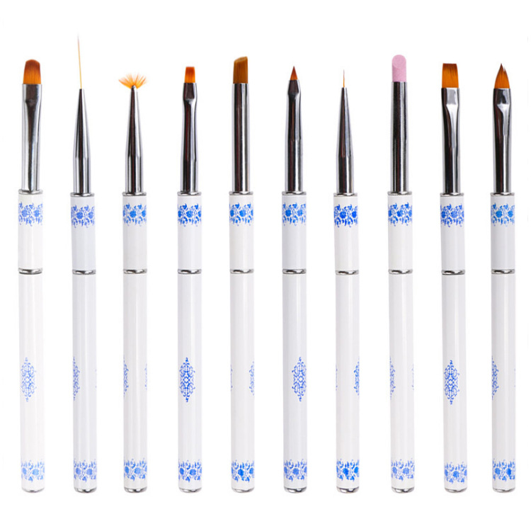 美甲工具光疗水晶笔套装 青花瓷美甲笔国潮 美甲师彩绘拉线笔刷 批发
