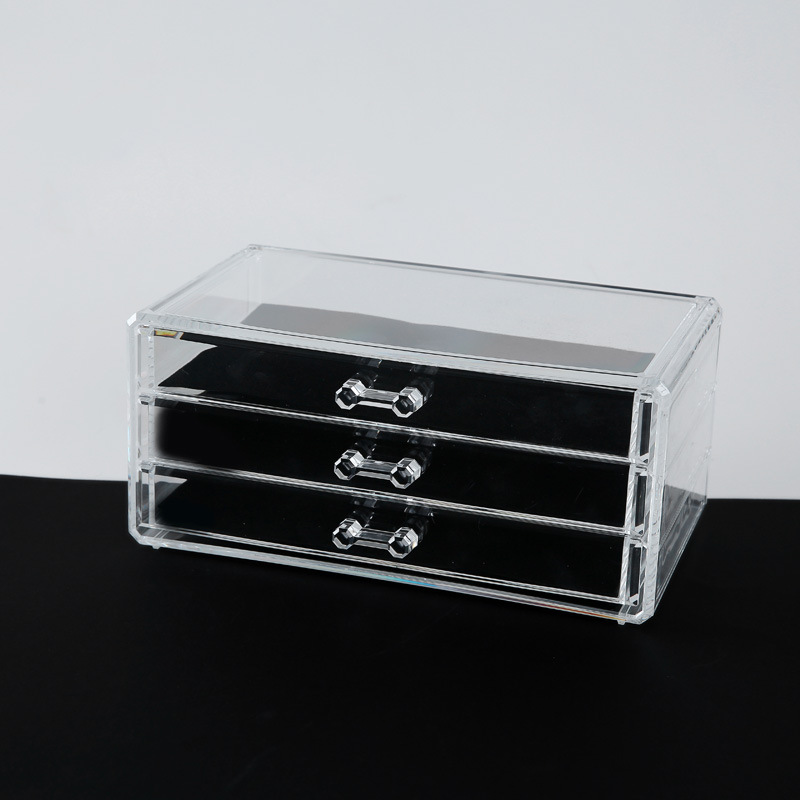 厂家直销塑料透明多功能化妆盒 防滑抽屉式化妆品桌面收纳盒三层。
