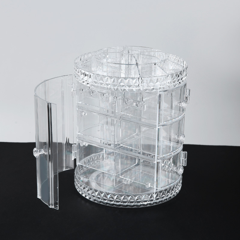 大号透明加厚 塑料化妆品收纳盒360旋转收纳架多层置物架桌面防水