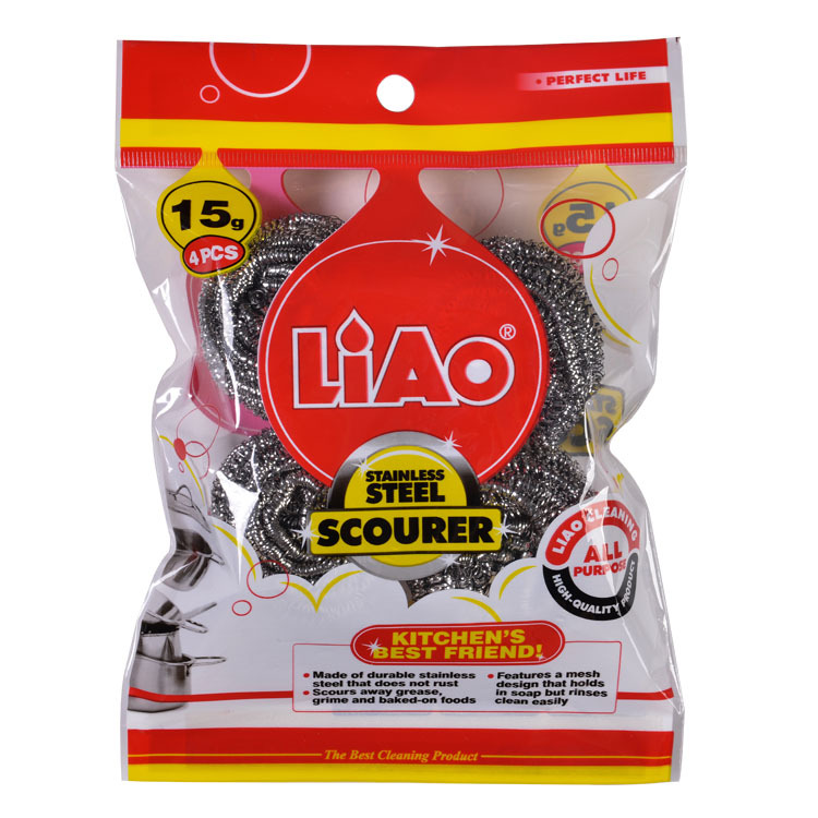 LIAO丽澳 清洁球钢丝锅刷15G*4 厨房洗碗洗锅清洁用品厂家批发白底实物图