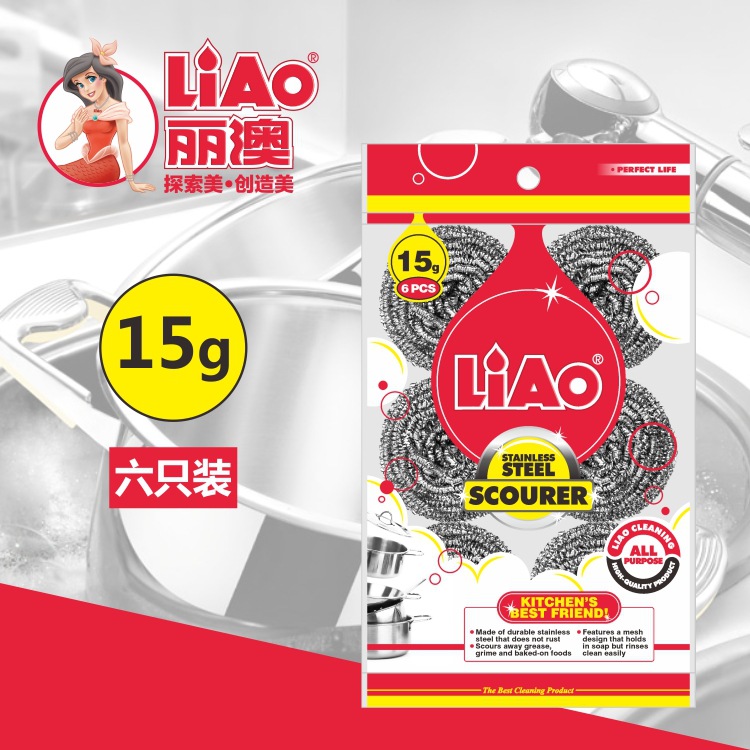 LIAO丽澳 清洁球钢丝锅刷15G*6 厨房洗碗洗锅清洁用品厂家批发产品图