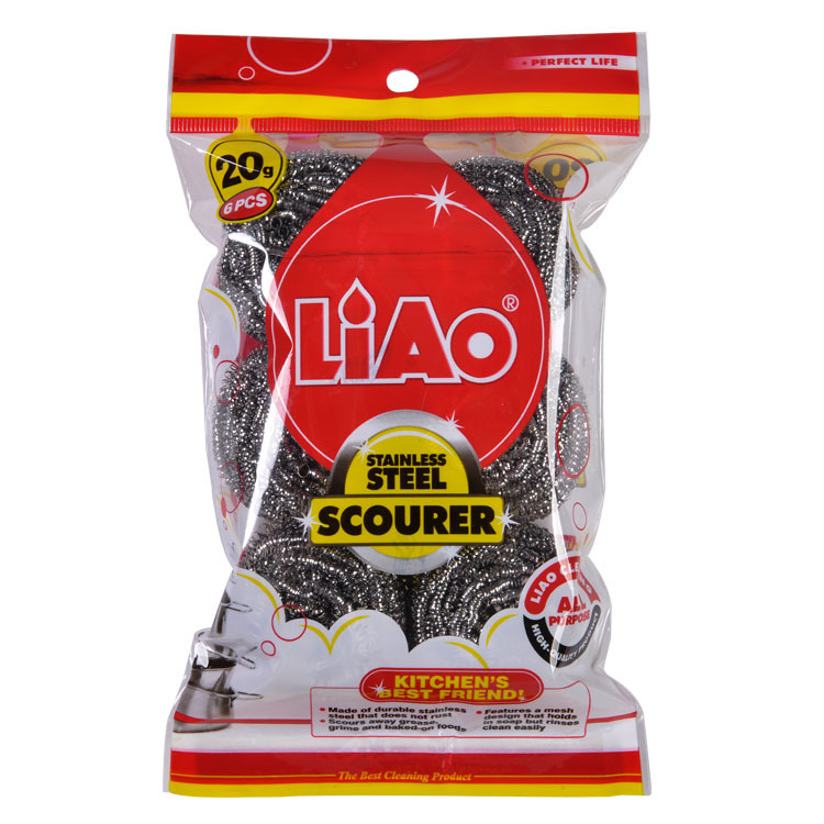 LIAO丽澳 清洁球钢丝锅刷20G*6 厨房洗碗洗锅清洁用品厂家批发白底实物图