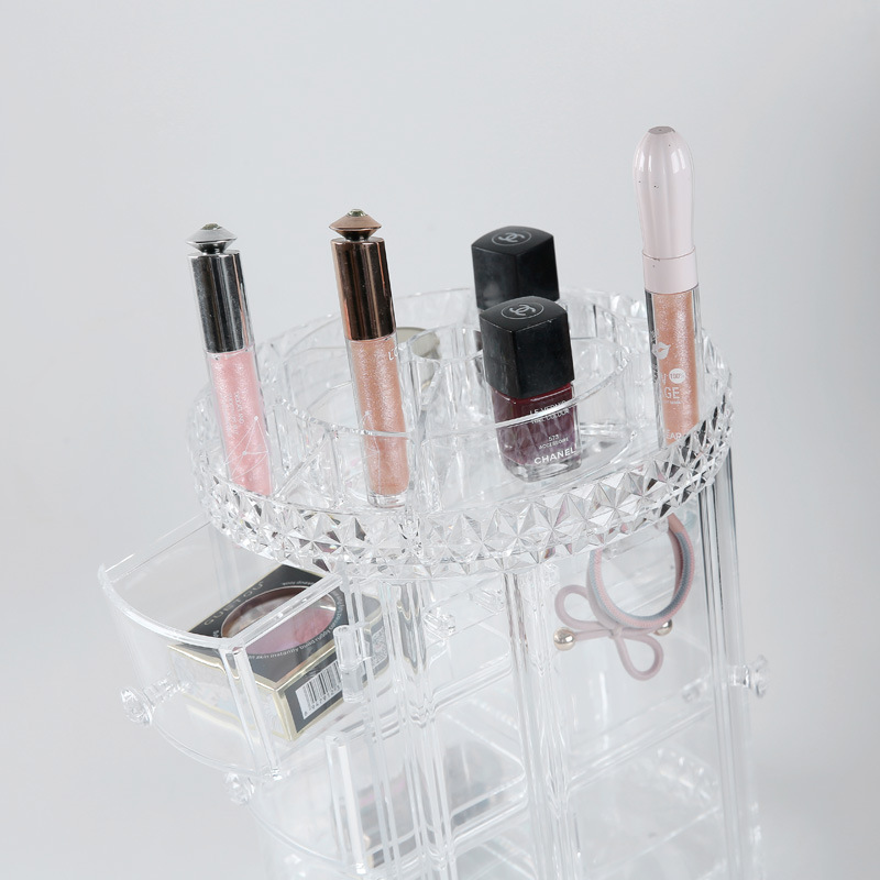 大号透明加厚 塑料化妆品收纳盒360旋转收纳架多层置物架桌面防水白底实物图