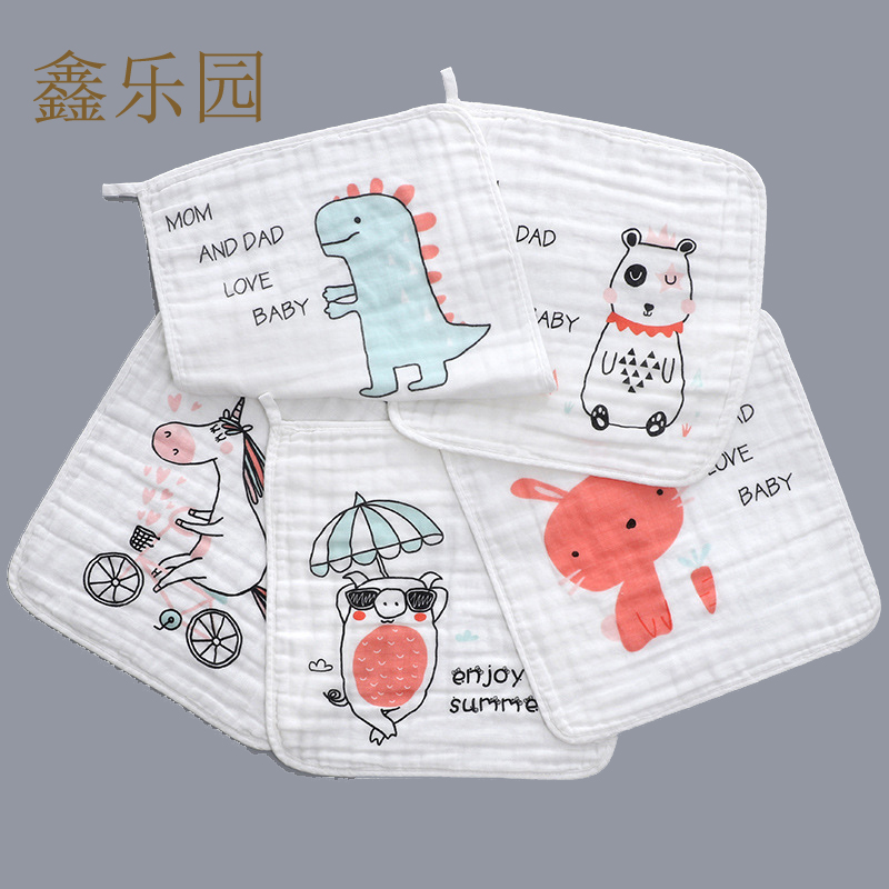 婴儿小方巾6层纱布独版印花纯棉口水巾 A类母婴护理用品系列