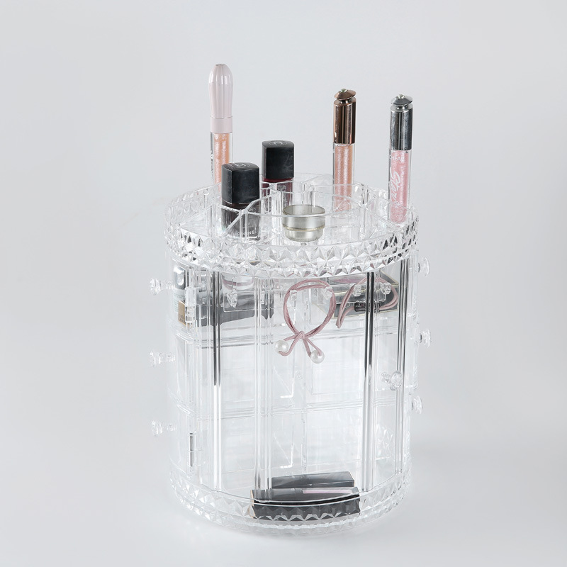 大号透明加厚 塑料化妆品收纳盒360旋转收纳架多层置物架桌面防水细节图