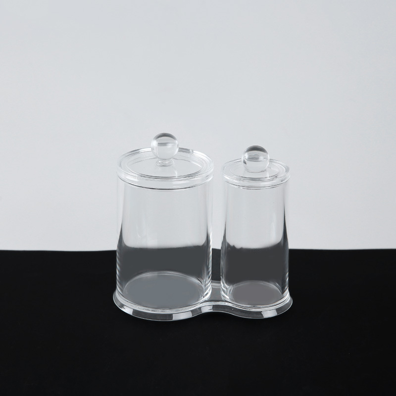 Transparent multifunctional cotton swab make-up box with cover dustproof 2 grid make-up brush bucket desktop finishing plastic thumbnail