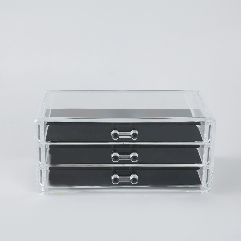 Factory direct sales of plastic transparent multi-functional cosmetic box, anti-slip drawer-type cosmetic desktop storage box with three layers. details Picture