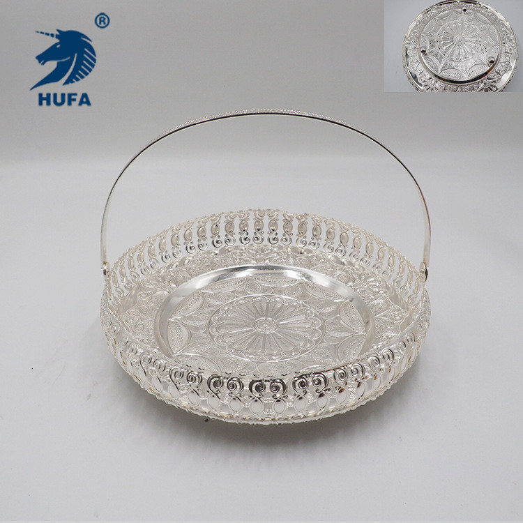 Portable metal crafts lace silver candy tray fruit tray iron tableware