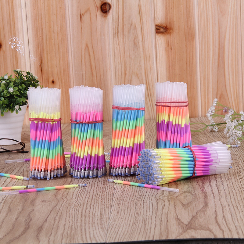 新款彩虹多色水彩笔荧光笔彩虹笔芯中性笔芯炫彩笔芯多色笔芯批发