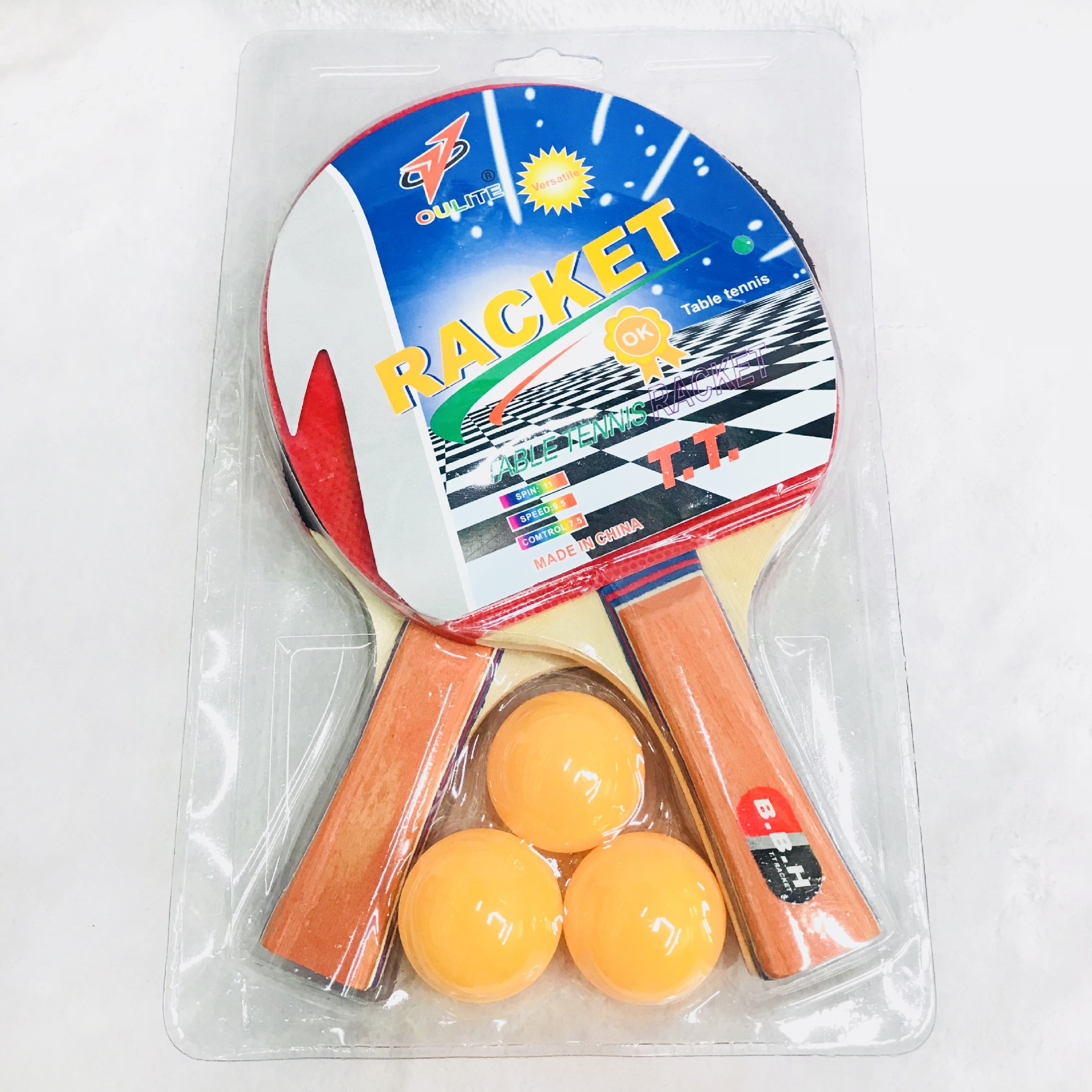 厂家直销OULITE乒乓球拍1183 8厘板叠式彩柄牛津正反胶 两拍带球