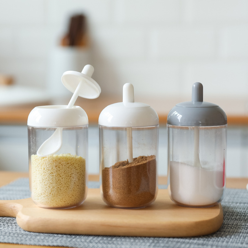 塑料调味罐 带勺日式调味盒厨房用品装佐料用瓶子勺盖一体调味瓶