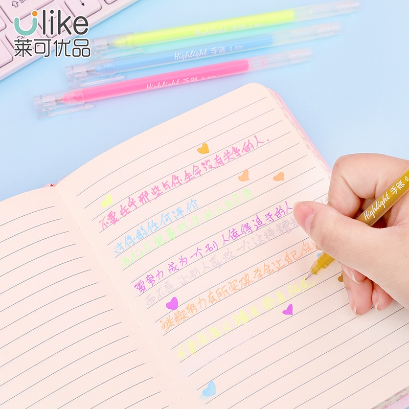 莱可优品创意高光粉彩中性笔学生用手帐笔大容量9色高光粉彩笔详情图4