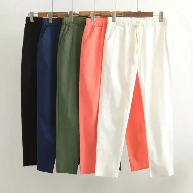 Cotton and linen nine minutes breathable casual pants