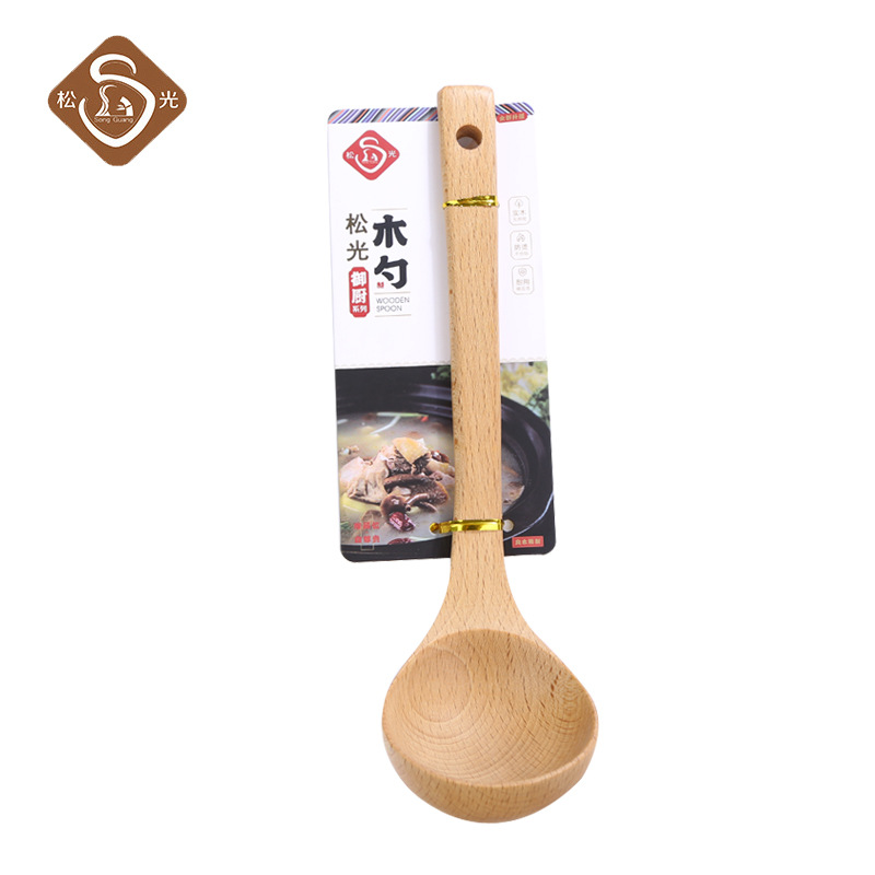 Pine Light Factory Direct Retro Chinese Wooden Soup Spoon Long Handle Porridge Spoon Home Oil Spoon Straight Handle Hot Pot Spoon Wholesale