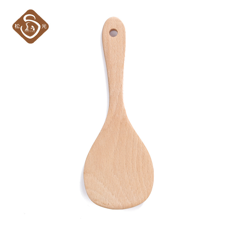 Loose Light Beech No Paint No Wax Household High Temperature Rice Shovel Non-Stick Pan Special Rice Spoon Custom Rice Spoon Small Round Shovel details Picture
