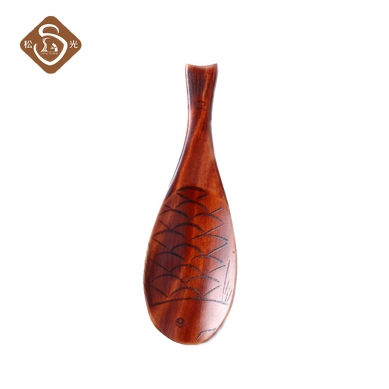 Pine Light Chinese Retro Wooden Fish Rice Spoon Fish-Shaped Spoon Rice Spoon Small Spoon Solid Wood Tableware Creative Kitchenware Wholesale details Picture