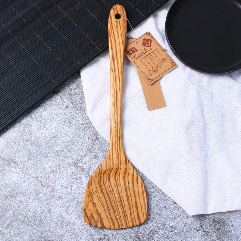 Matsu Light Unpainted Long Handle Wood Spatula Non-Stick Special Cooking Spatula Round Handle Spatula Wooden Cooking Spatula Kitchen Supplies Item Picture