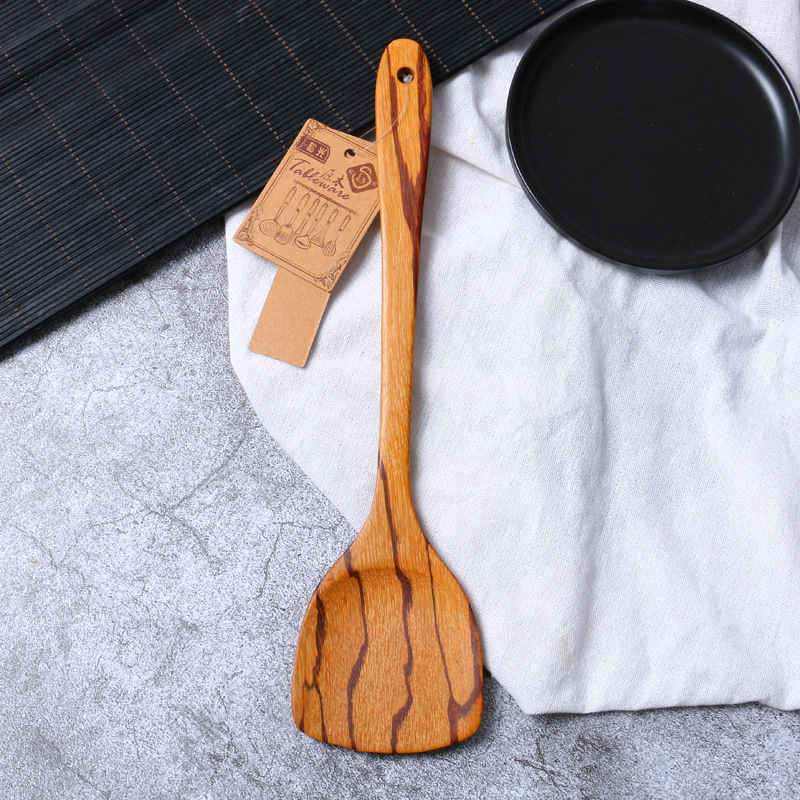 Matsu Light New Extended Handle Wooden Cooking Shovel Quality Kitchen Wooden Spatula Non-Stick Special Flat Shovel Item Picture