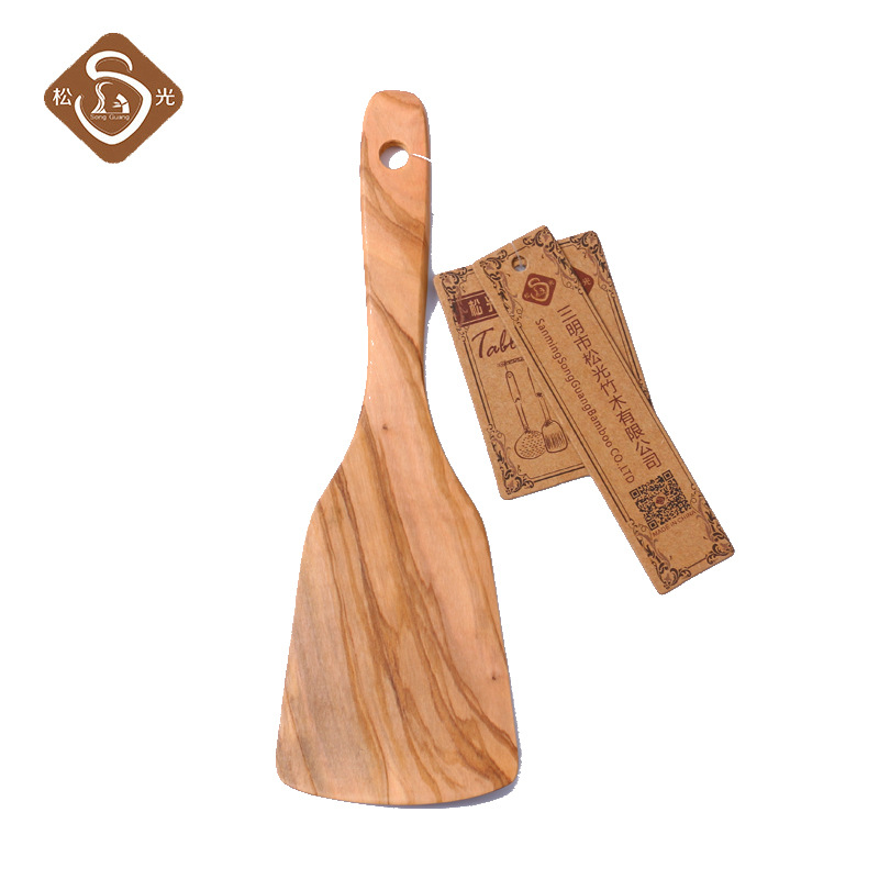 Pine Light Olive Wood Wood Handle Rice Shovel Unpainted Solid Wood Non-Stick Rice Spoon Cooking Short Handle Wood Shovel Manufacturers Wholesale details Picture